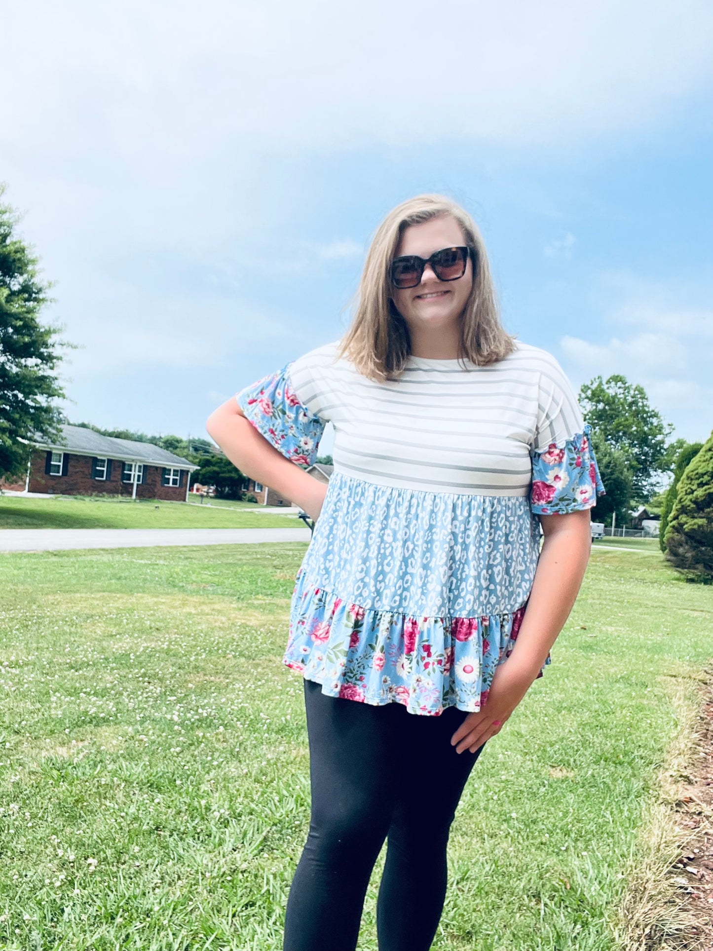 Striped and Floral Tunic Top