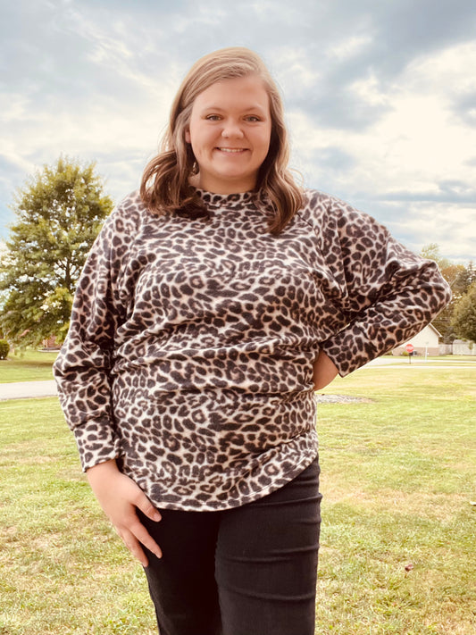 Leopard print brushed fabric top