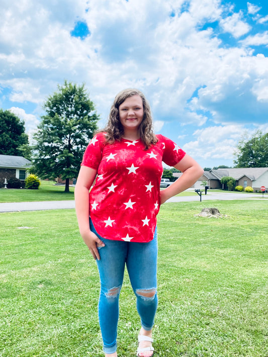 Red and White Star Top