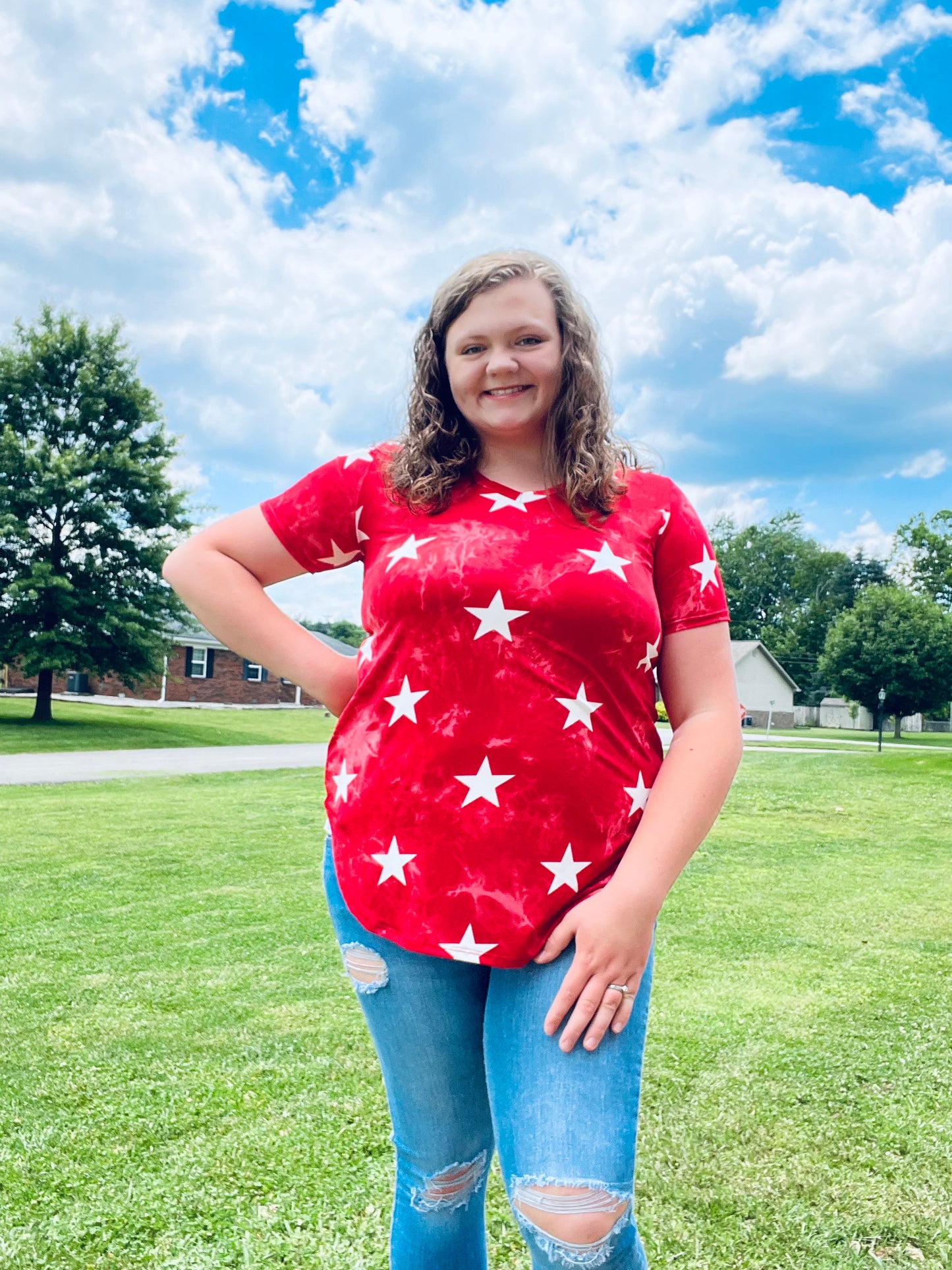 Red and White Star Top