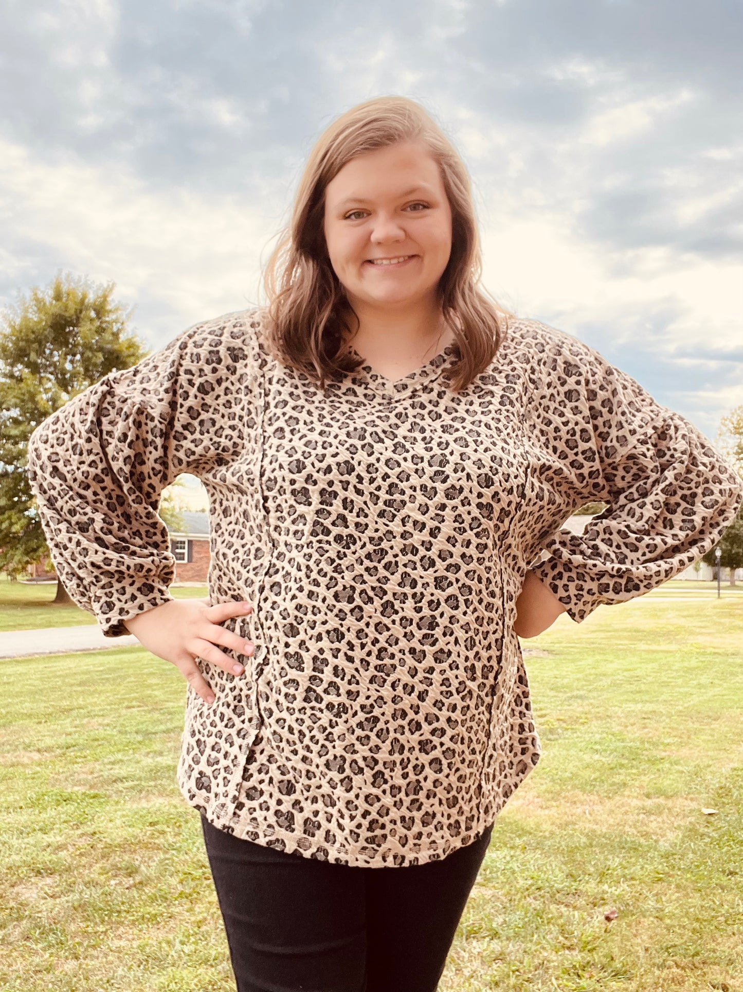 Cheetah Long sleeve textured top