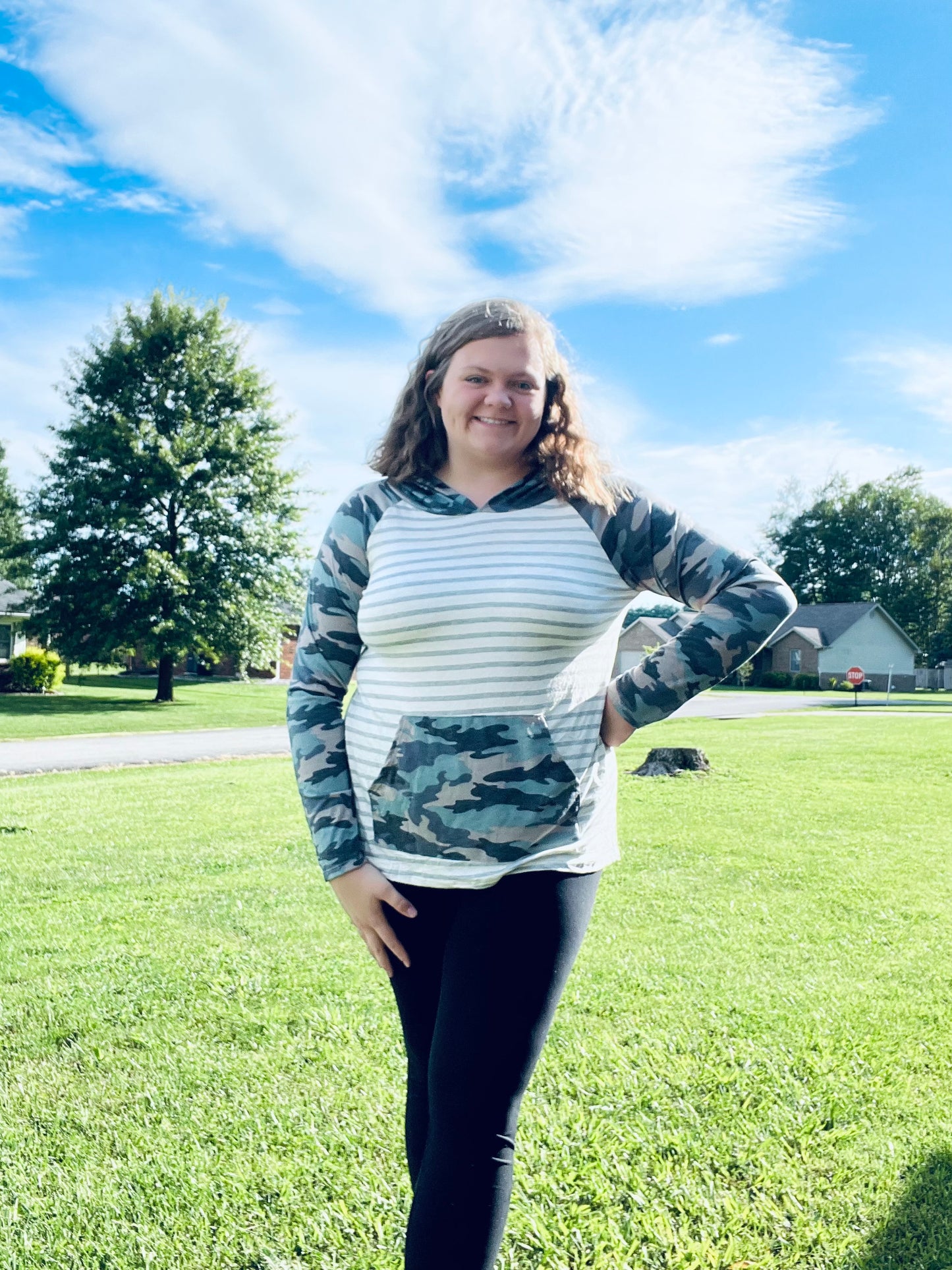 Camo and Stripes Hooded Sweatshirt