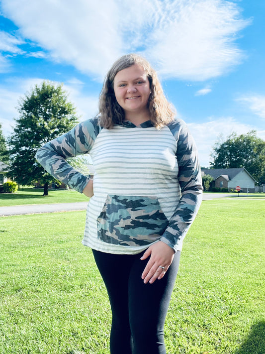 Camo and Stripes Hooded Sweatshirt