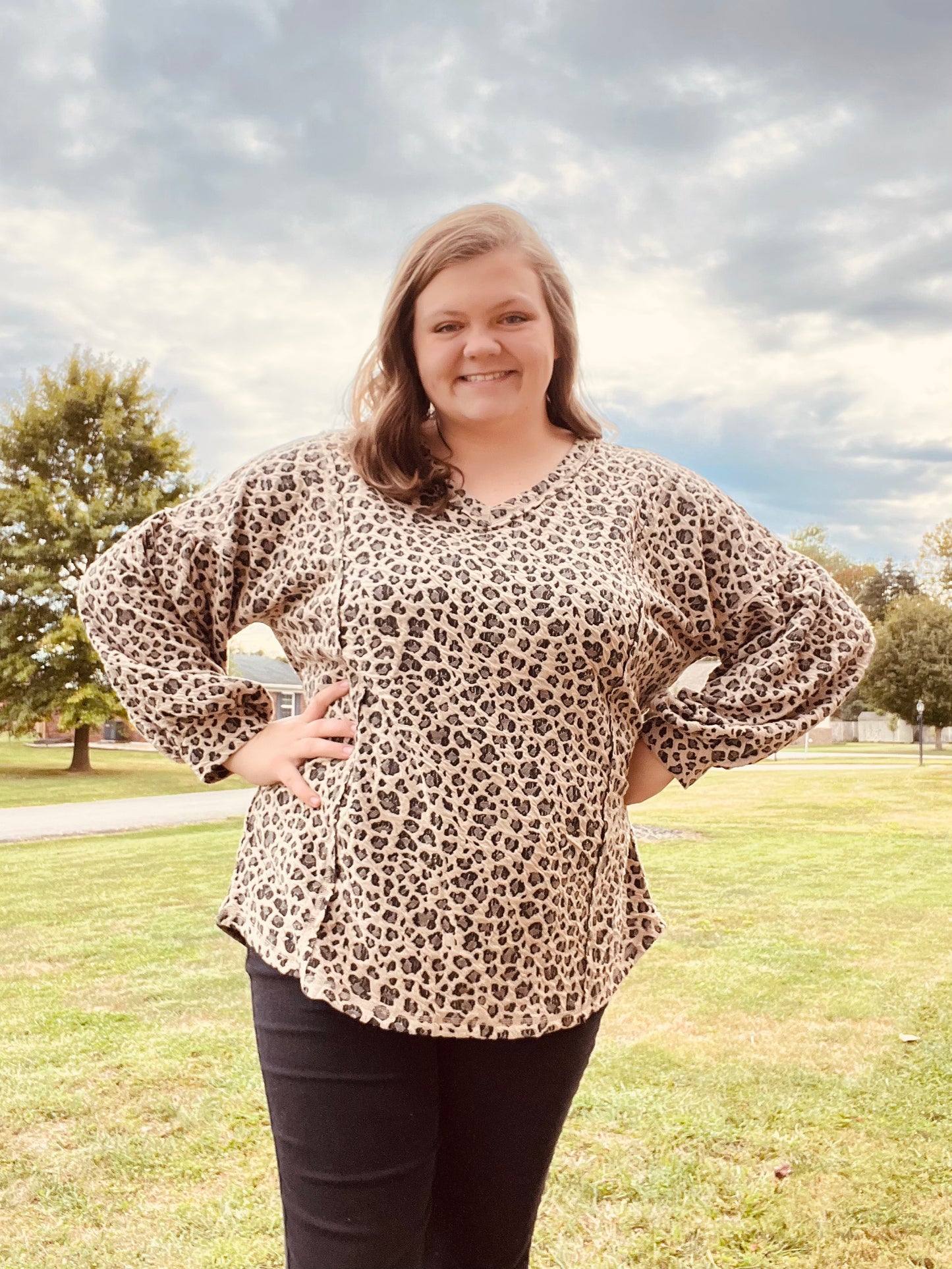 Cheetah Long sleeve textured top