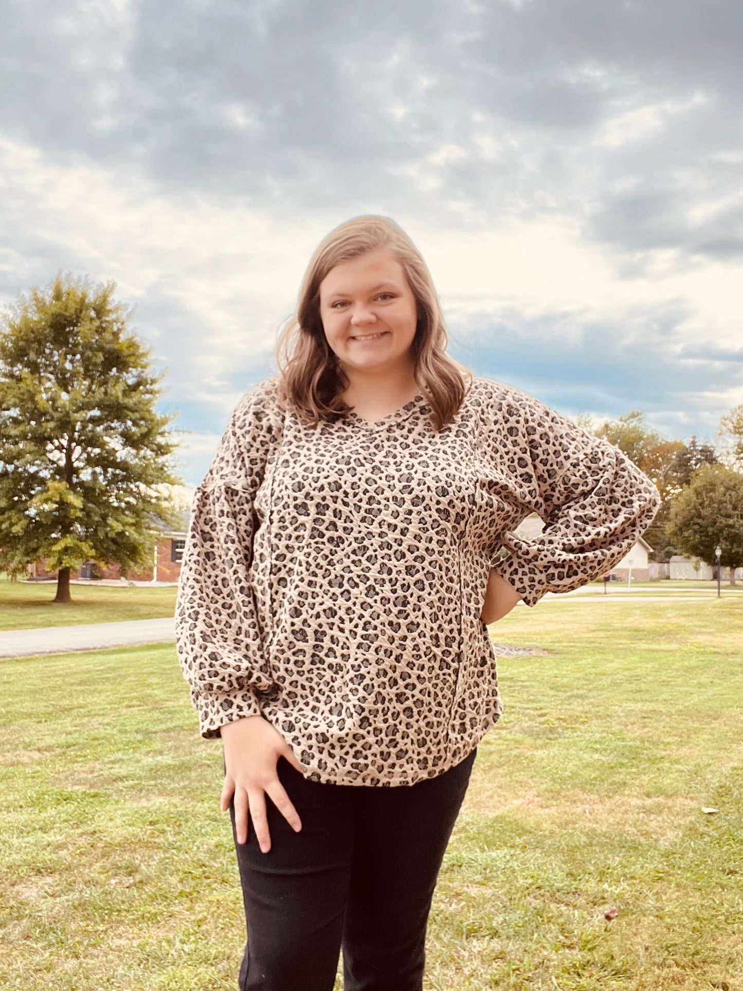 Cheetah Long sleeve textured top